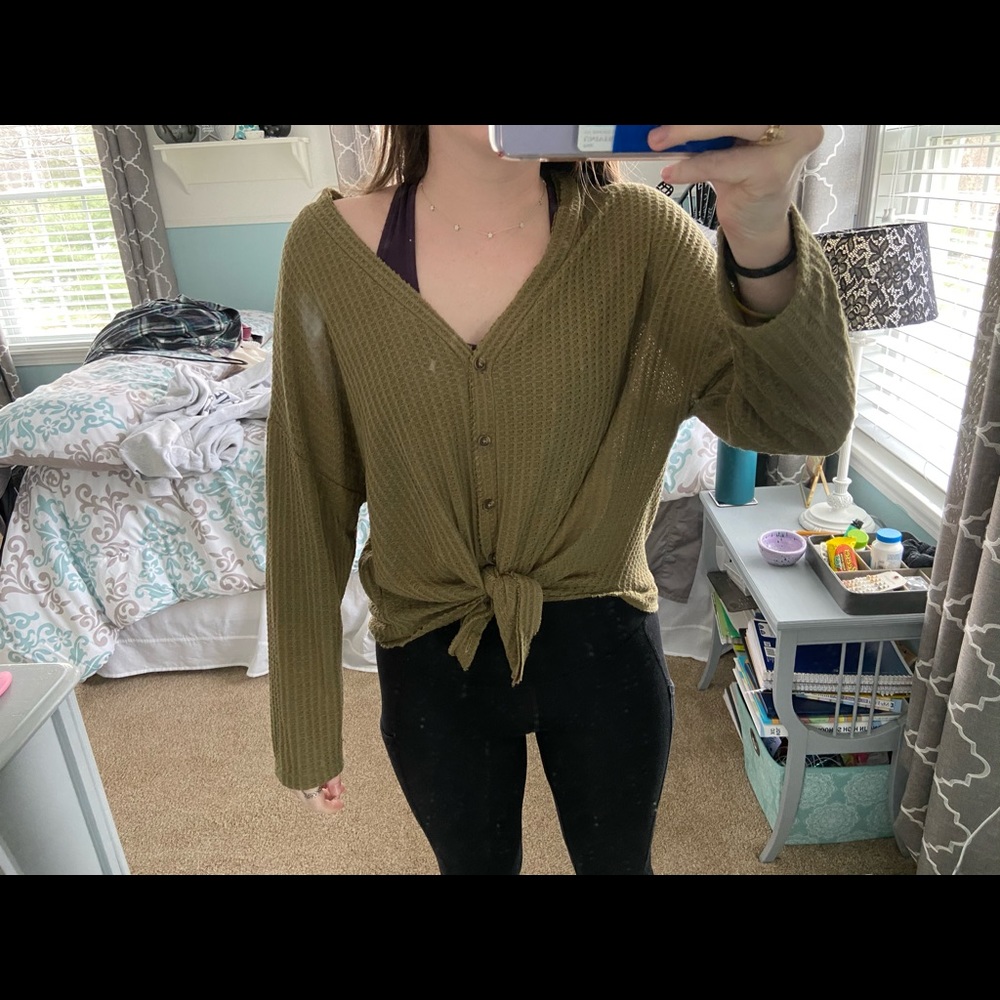 Forever 21 Green Tie Front Top